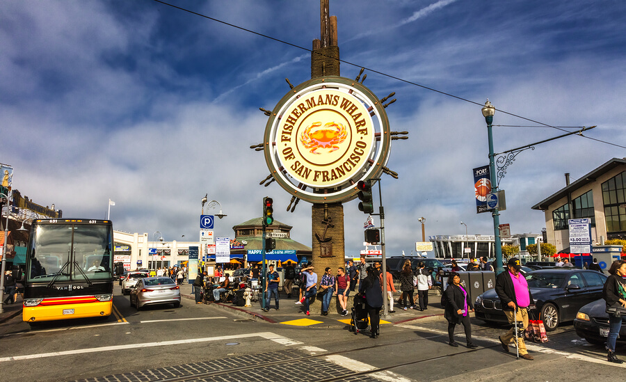 San Francisco, Pier 39, Fisherman`s Wharf - the Banner of Hard