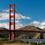 a wide image of the golden gate bridge connecting SF to Sausalito