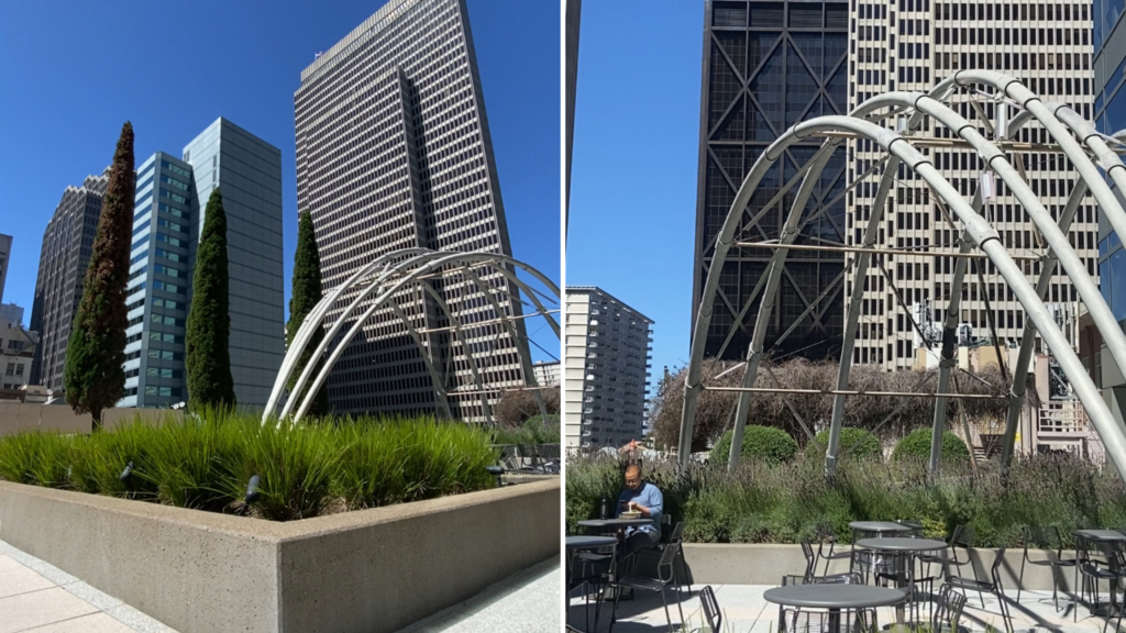 2 photos of rooftop private owned public open space in san francisco at 150 california st