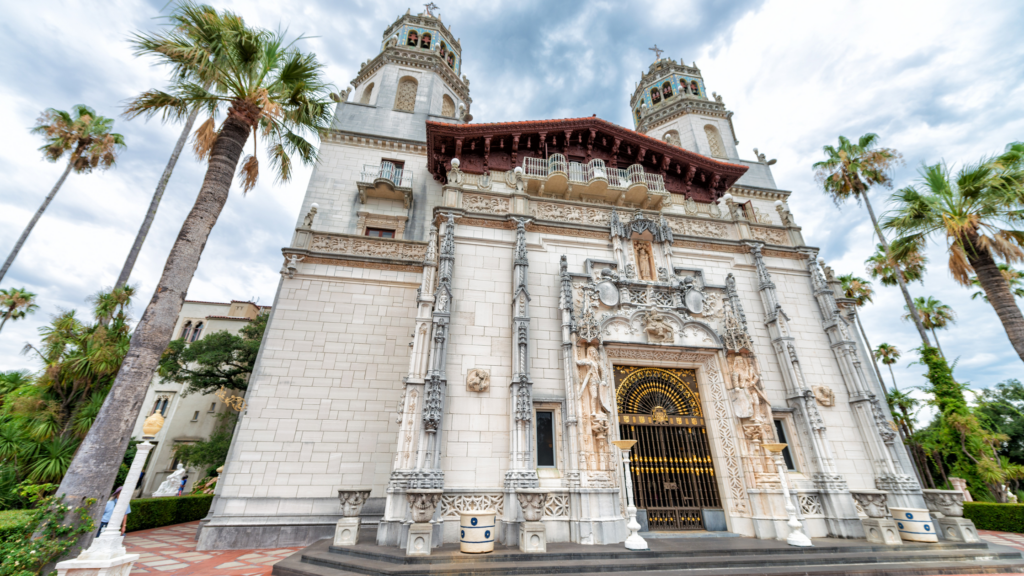 decorative front entrance of hearst castle just off the pch near san simeon